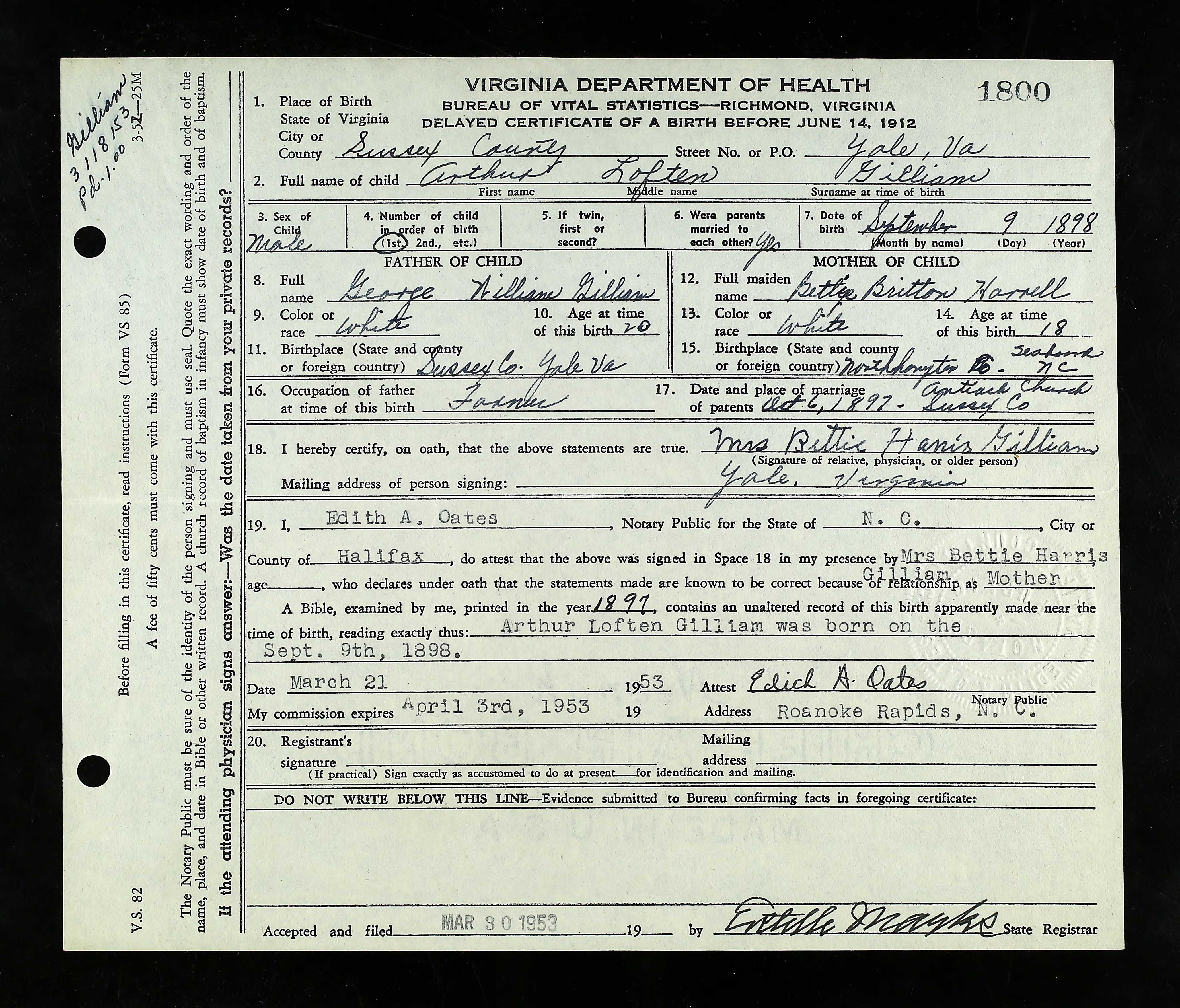 Photo of Arthur Loften Gilliam